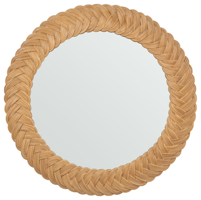 Round Braided Wicker Wall Mirror, 32" Natural - Traditional - Wall Mirrors - by KOUBOO | Houzz