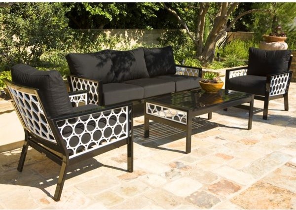 black and white outdoor sofa, lounge chair and table - contemporary