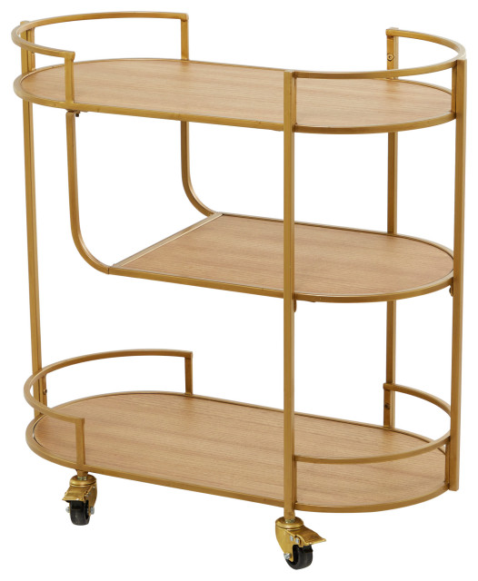 Gold Metal Traditional Bar Cart With Lockable Wheels 30" x 16" x 35