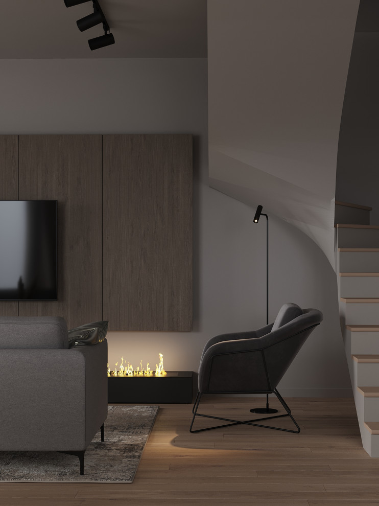 Кухня-гостиная в доме для семьи из 4 человек