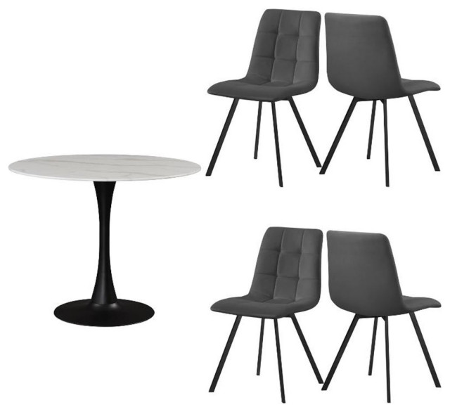 Home Square 5Piece Set with Tulip Round Dining Table & 4 Dining Chairs