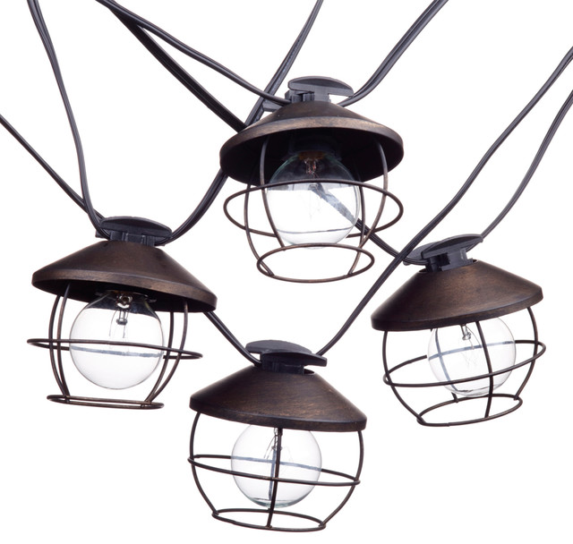 Chicago 10 Light Outdoor Indoor String With Round Vintage Edison Bulbs