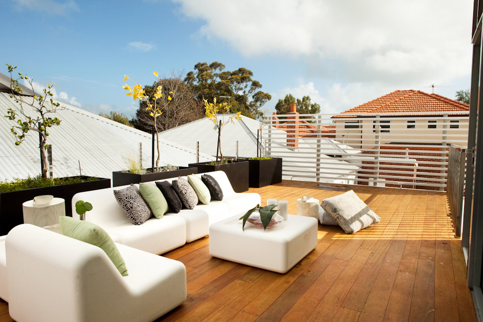 Contemporary rooftop and rooftop deck in Perth with no cover and a container garden.