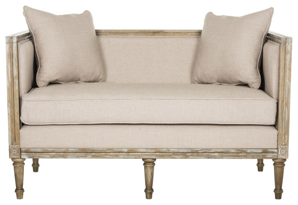 Andrea Linen French Country Settee Taupe/ Rustic Oak French Country Loveseats by Peachtree