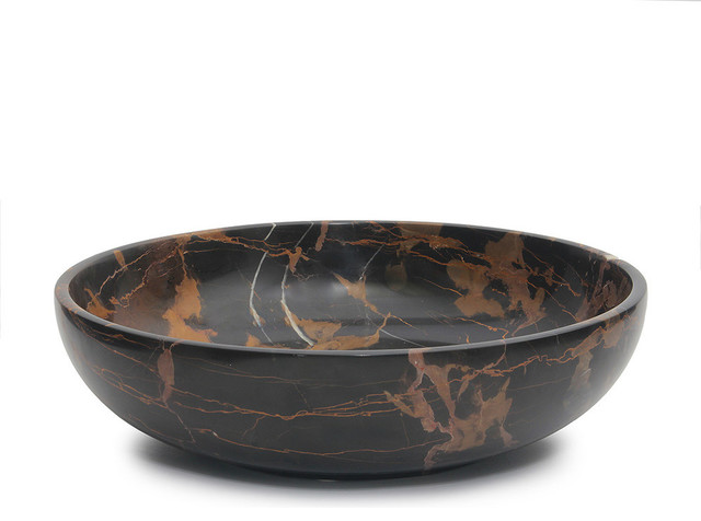 Laurus Marble Bowl, Black and Gold, 16" - Contemporary - Decorative