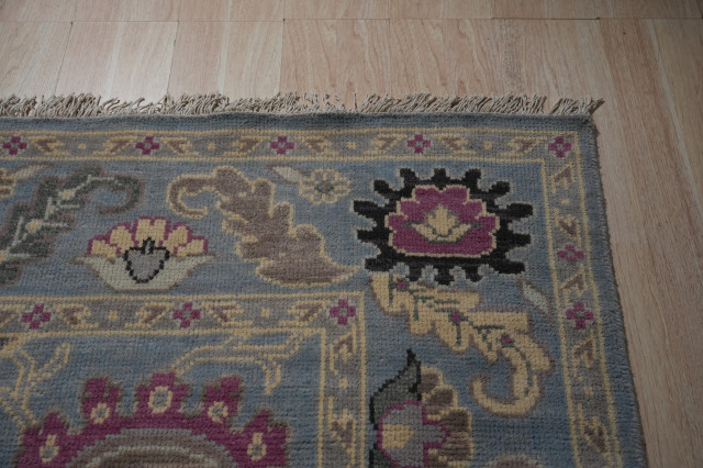 Hand-Knotted Wool Blue Traditional Modern Knot Rug, 8'x10 ...