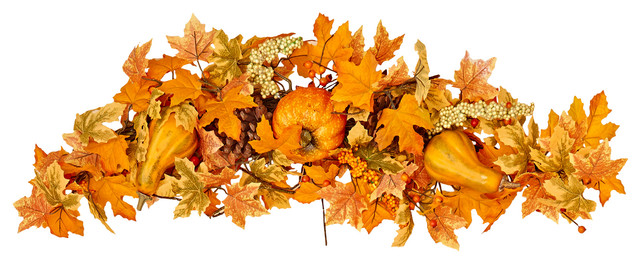 36" Fall Maple Leaf Swag With Pumpkin farmhouse-wreaths-and-garlands
