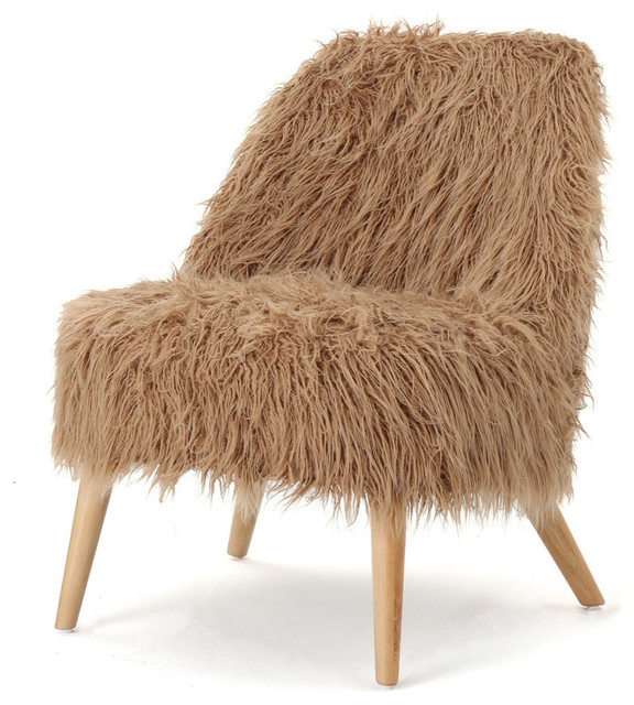 GDF Studio Soho Shaggy Faux Fur Accent Chair, Taupe/Natural