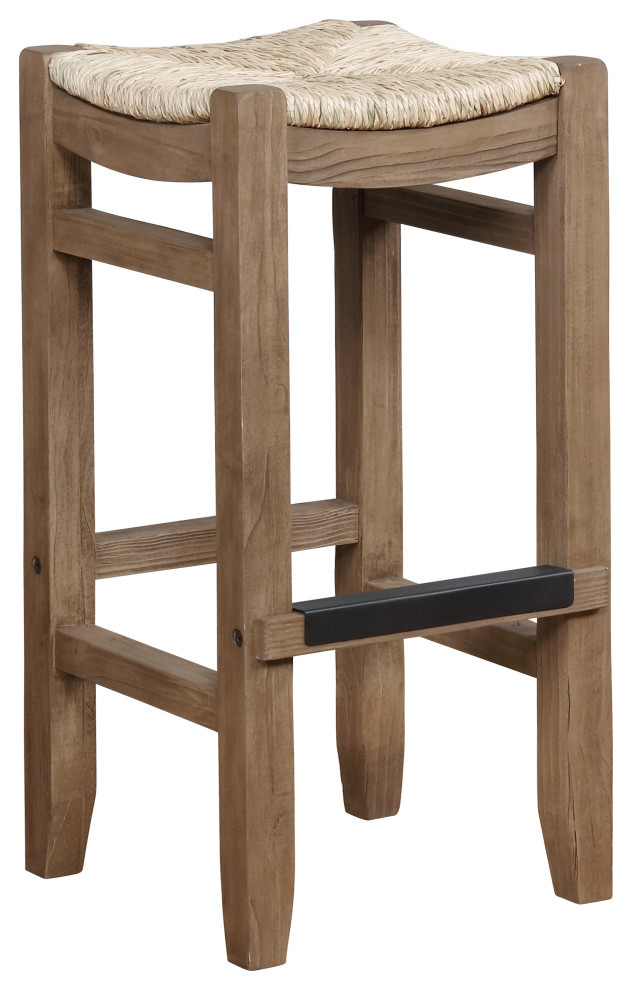 Newport 30"H Wood Bar Stool, Rush Seat Beach Style Bar Stools And