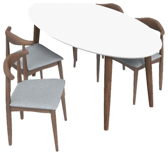 Aslan Modern Solid Wood Walnut Oval Dining Room Table and Chair Set for