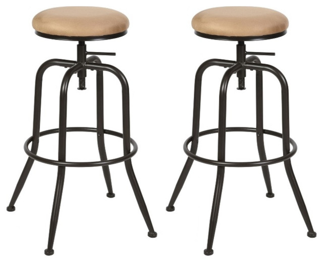 Homycasa 28 IN Brown Leather Bar Stools (Set of 2) Industrial Bar