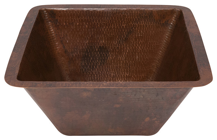 LSQ15DB, 15" Square Under Counter Hammered Copper Bathroom Sink