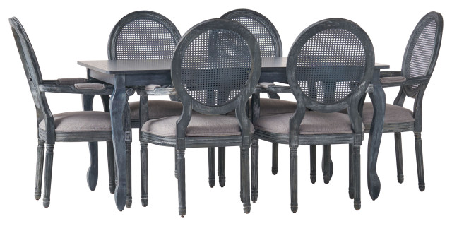 Comisky Fabric Upholstered Wood and Cane Expandable 7-Piece Dining Set ...