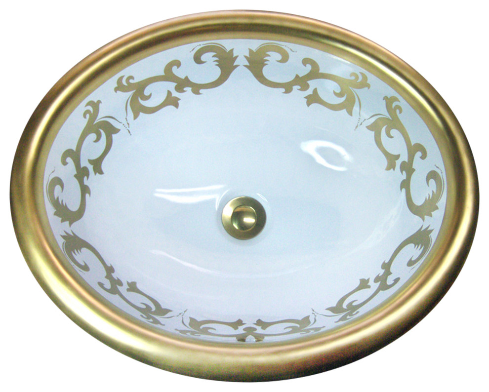 Hand Painted Sink AP1505 "Jewels Scrolls" Burnished Gold Donna DropIn