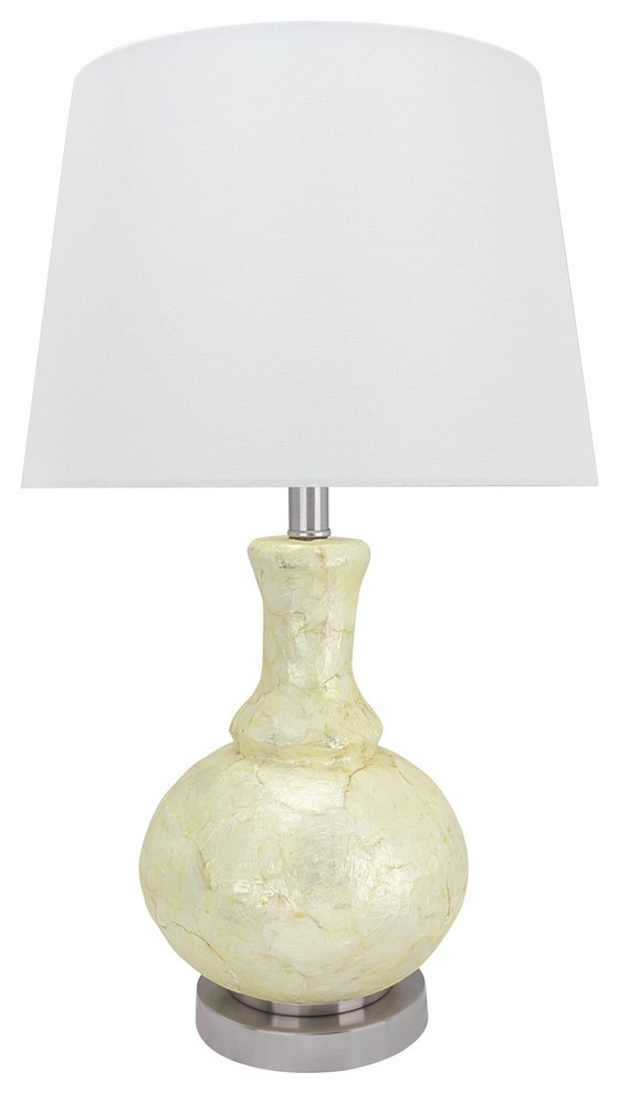 40164-11, 26" Shell Table Lamp With Hardback Empire Lamp Shade, White