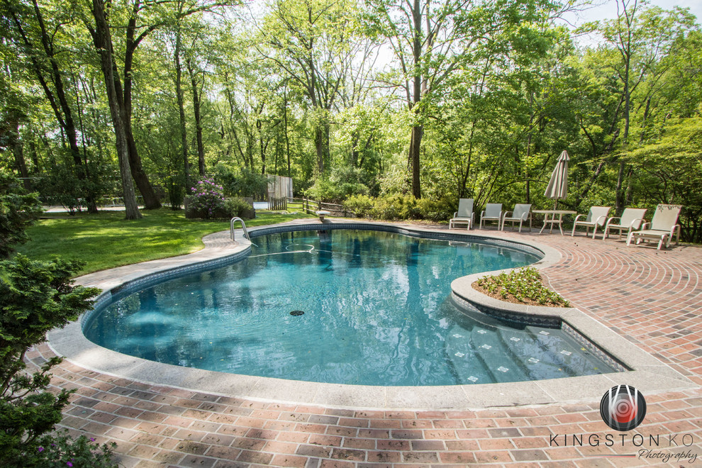 Example of a mid-sized transitional backyard kidney-shaped pool design in Philadelphia