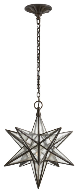 Moravian Medium Star Lantern in Aged Iron with Antique Mirror