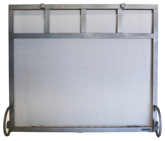 Freestanding Rectangular Screen in Sutter Design, Grained Pewter, 47"x1"x35"