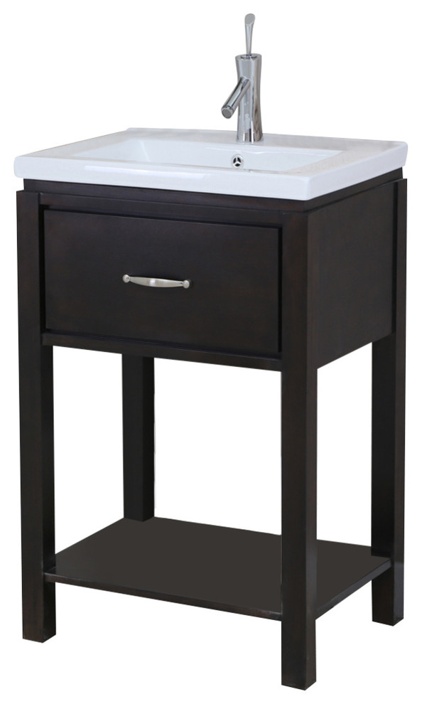 24" Bathroom Vanity With Ceramic Sink, Dark Brown Bathroom Vanities