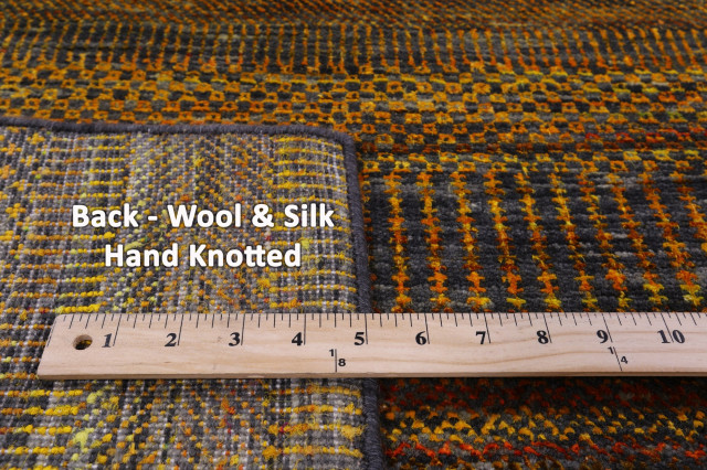 Gold 8' Square Super Savannah Gabbeh Handmade Wool & Silk Rug - Q22197 ...