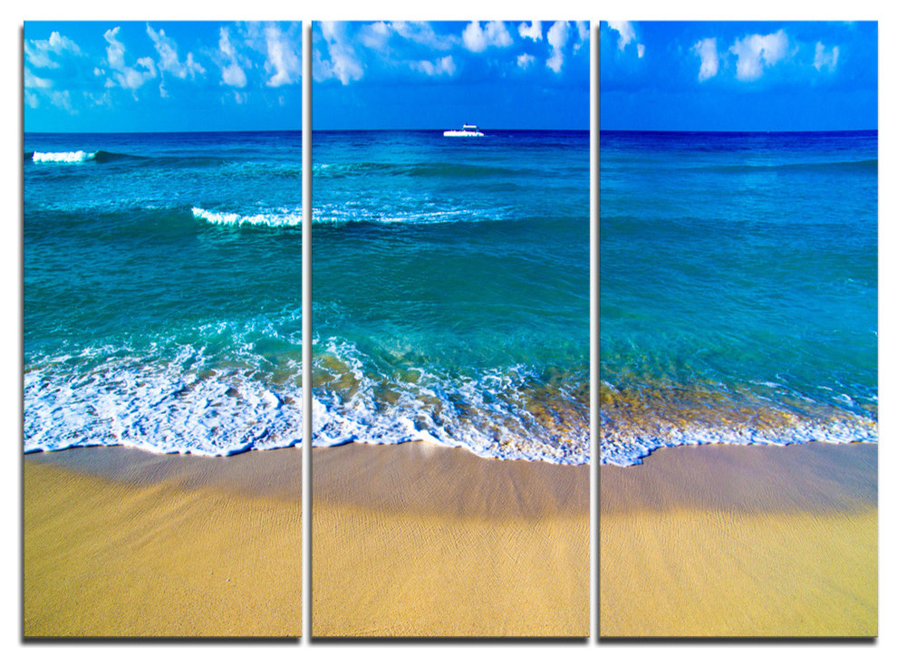 "Floating Blue Waves Beach" Metal Wall Art, 3 Panels, 36"x28", 36"x28