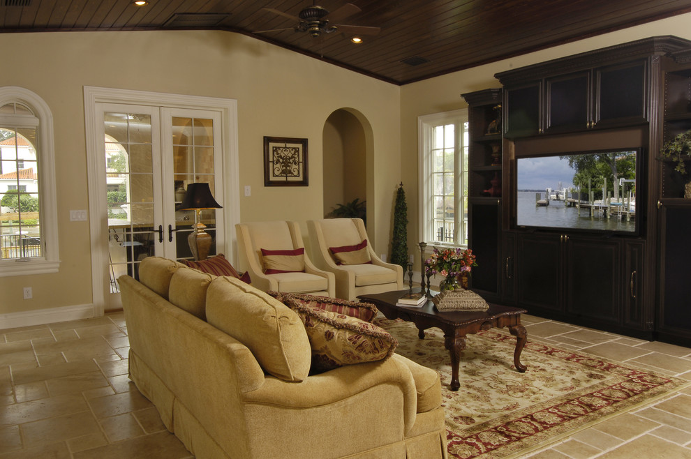 Photo of a mediterranean family room in Tampa.