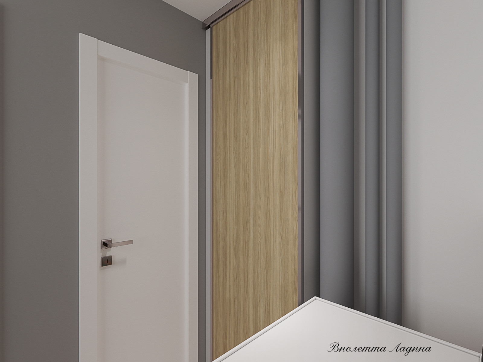 Трешка в панельном доме в современном стиле с голубым акцентом.