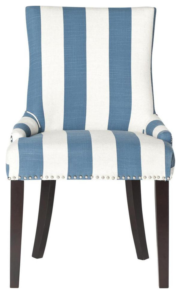 De De 19"H Awning Stripes Dining Chair, Set of 2, Silver Nail Heads Blue