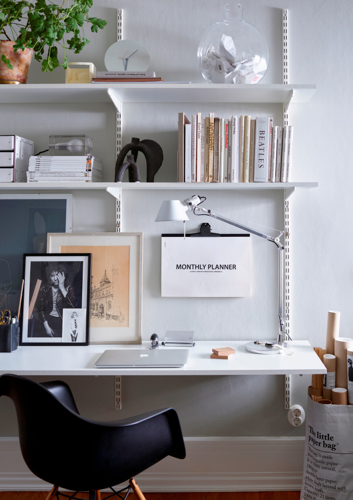 Design ideas for a small contemporary home office in London.