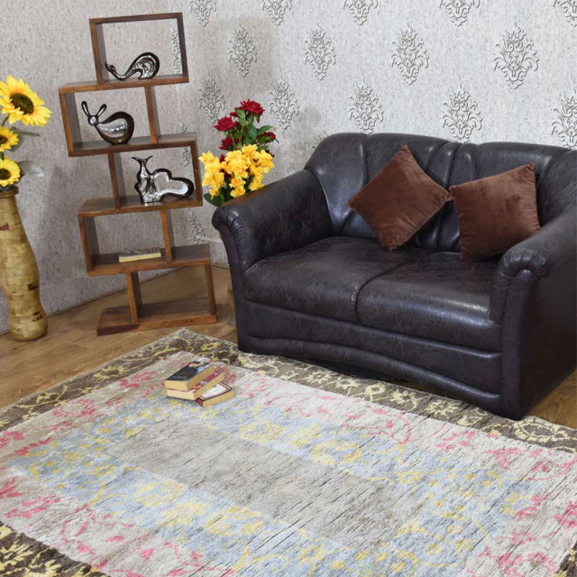 Hand Knotted Viscose Area Rug Oriental Multicolor, [Rectangle] 5'x8