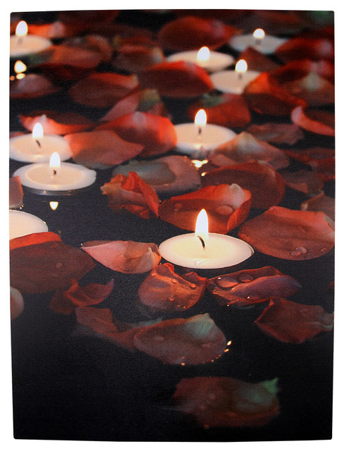 5 Led Lighted Garden Party Candles With Rose Petals Canvas Wall Hanging 12 Contemporary Candles By Northlight Seasonal