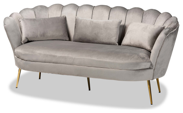 Zena Glam Gray Velvet Upholstered Sofa