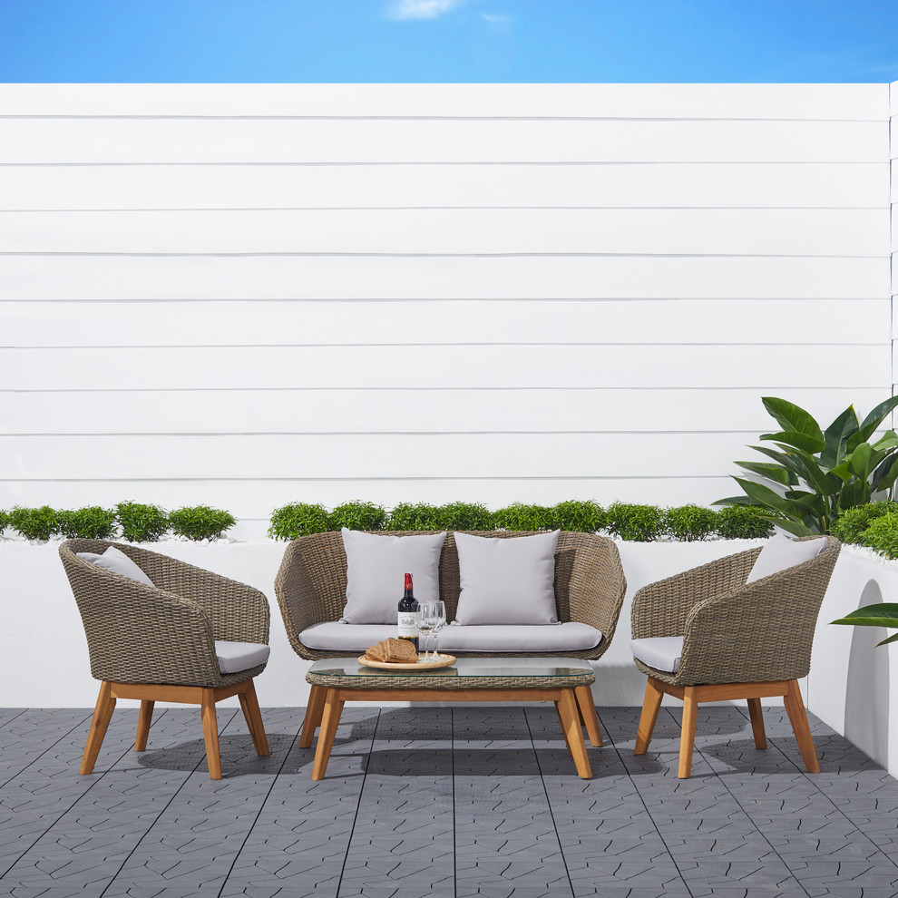 Grayton 4Piece AllWeather Patio Wood and Wicker Set, Light Gray