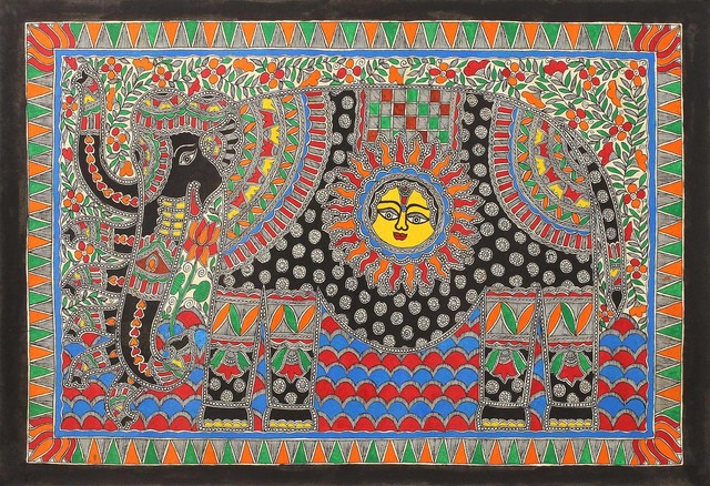 Novica the Royal Elephant Madhubani Painting