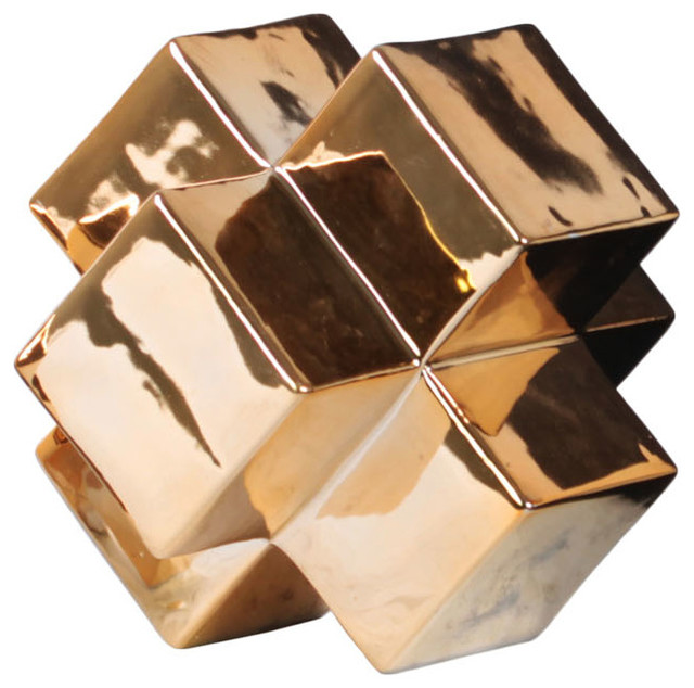Urban Trends Ceramic Cross Cube Sculpture Small Polished