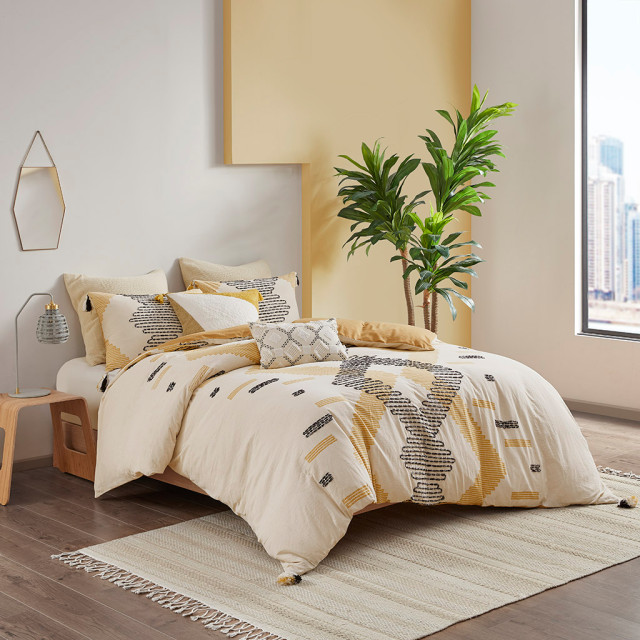 INK+IVY Arizona Yellow Geo Tassel Comforter/Duvet Cover Mini Set, Full