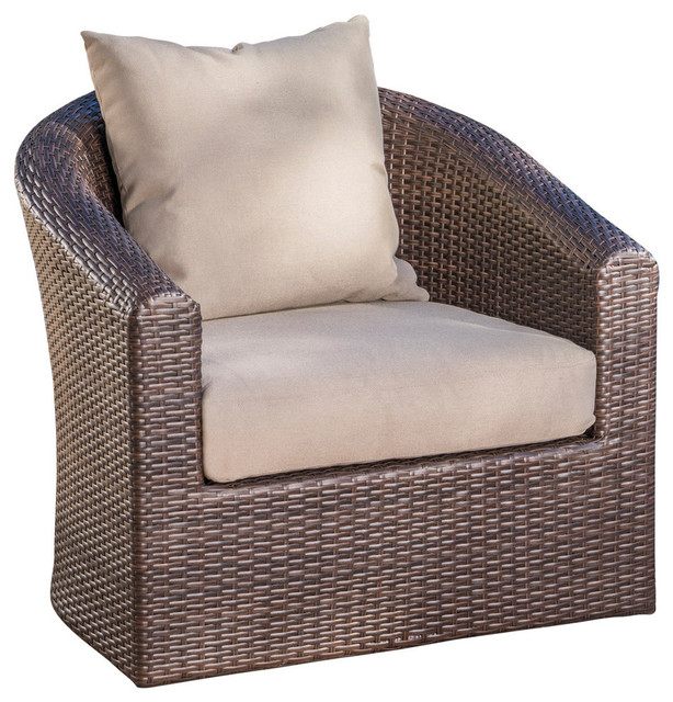 Gdf Studio Dillard Outdoor Mix Brown Wicker Swivel Club Chair Khaki Single