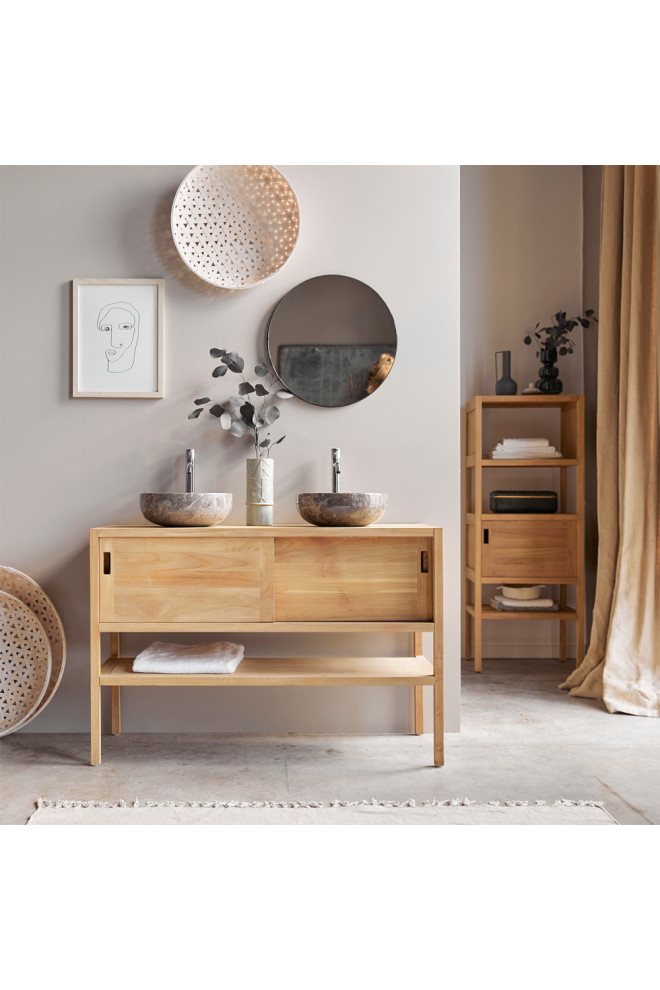 Teak Sliding Door Vanity Unit Tikamoon Arty Transitional Bathroom
