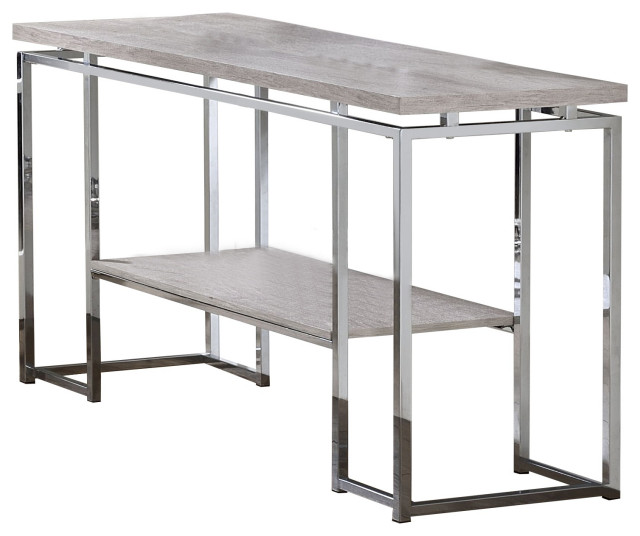 Sofa Table With Rectangular Tabletop And Open Bottom Shelf,Silver And Brown