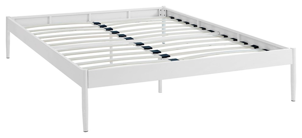Modern Contemporary Urban Queen Size Platform Bed Frame, White, Metal Steel