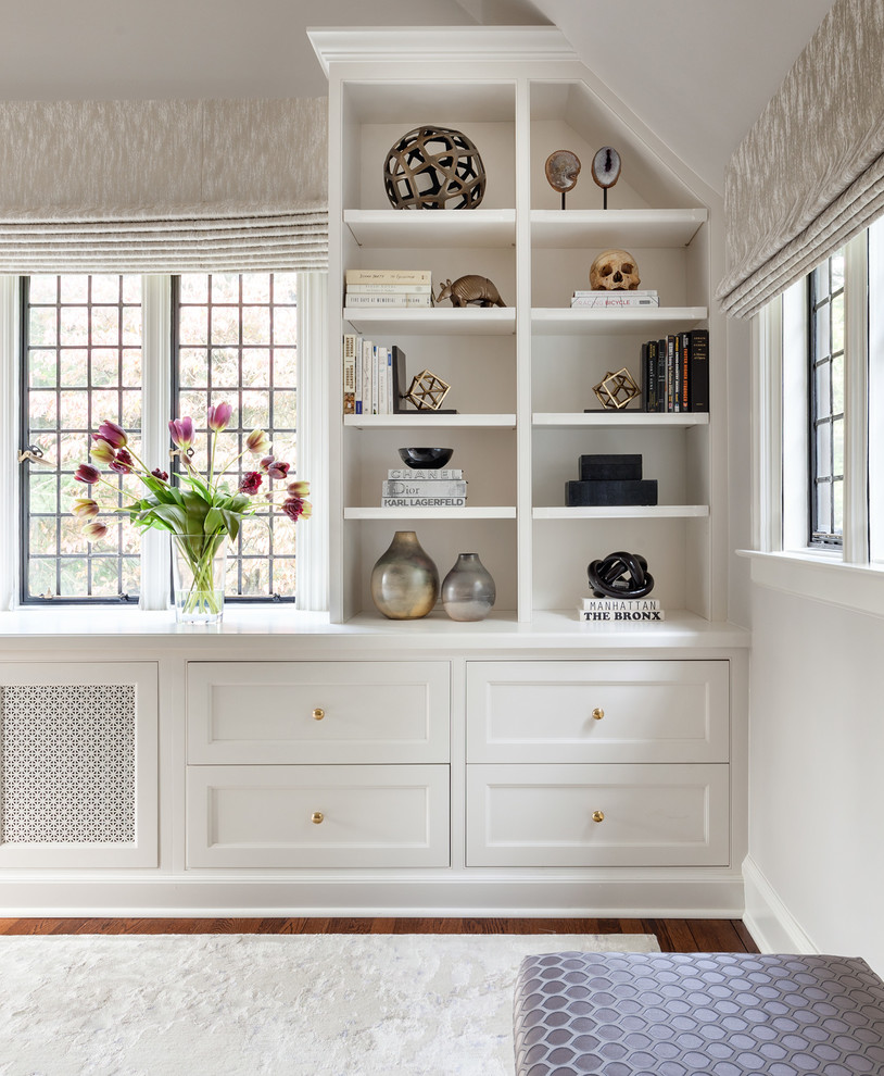 Example of a transitional bedroom design in New York