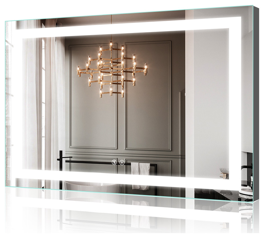 48"(W)X36"(H) Hardwired Bathroom Led Lighted Backlit Mirror with Square