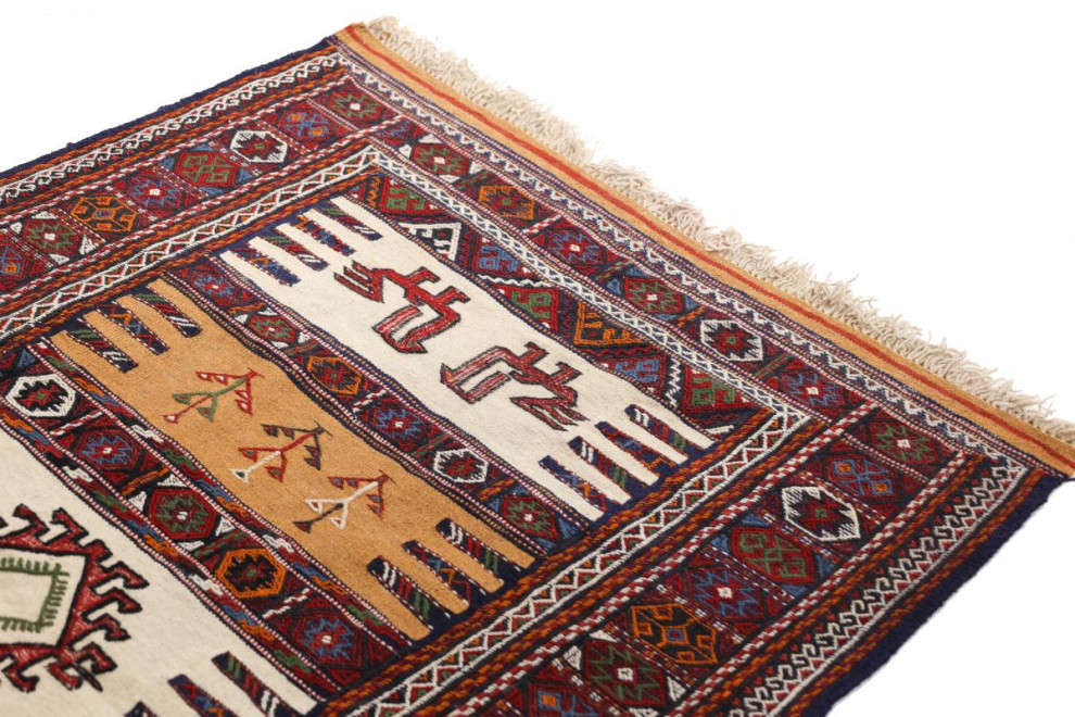 Persian Kilim Fars 5'5"x3'5" Hand Woven Oriental Rug, 5'5"x3'5