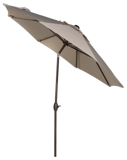 9' Sunbrella Fabric Aluminum Patio Umbrella With Auto Tilt and Crank, Beige