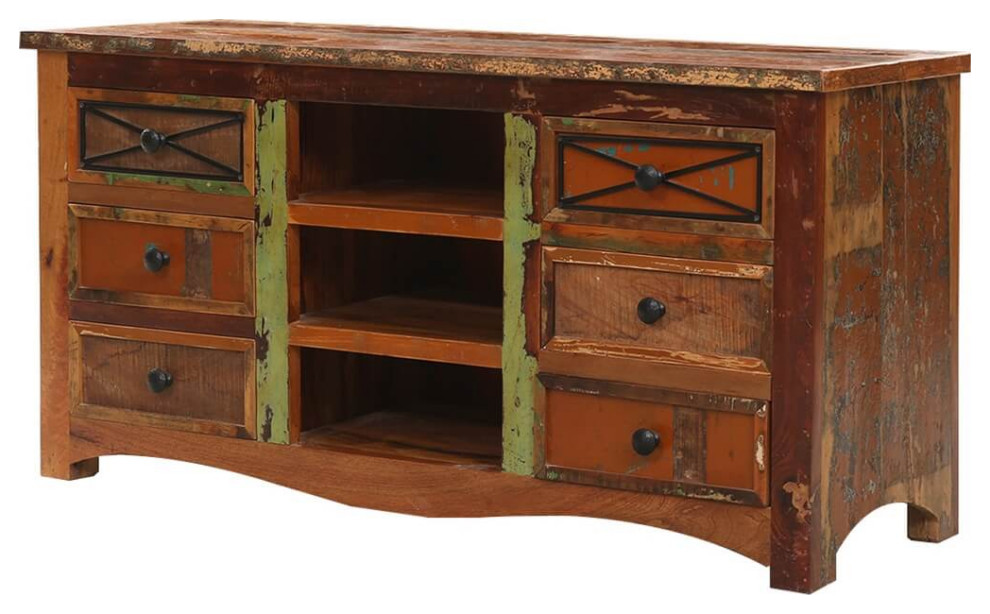 Rustic Reclaimed Wood 6 Drawer Media Cabinet - Farmhouse ...
