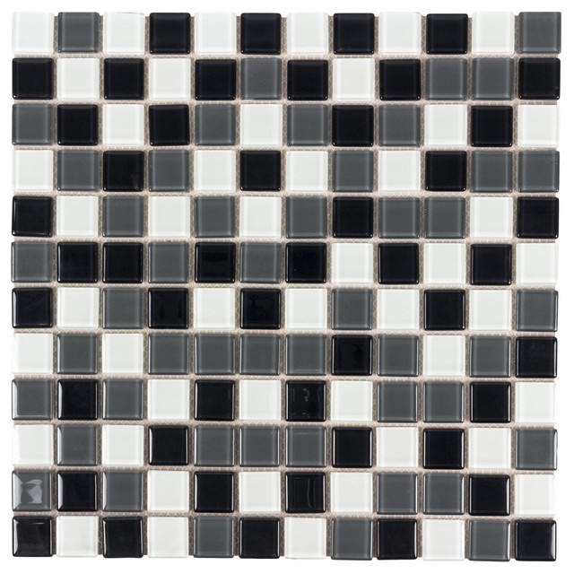 MTO0439 Peel and Stick Stacked Squares Black White Gray Glossy Glass