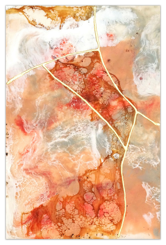 Coral Abstract Wall Art Printed on Frameless Free Floating Tempered