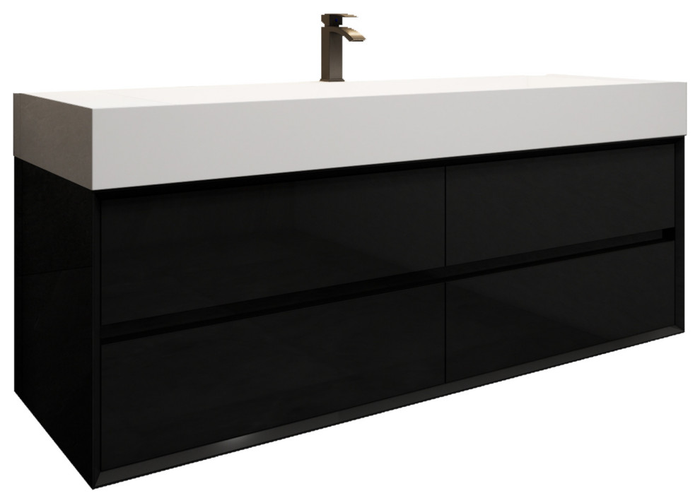 MAX 60" Single Floating Bath Vanity With Acrylic Sink Modern