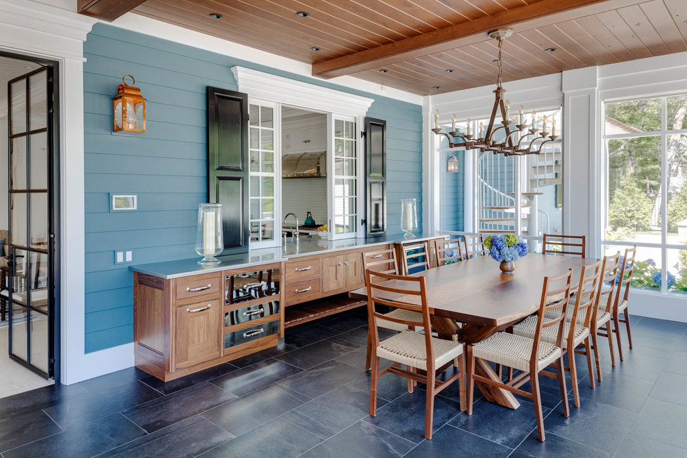 Photo of a beach style dining room in Boston.