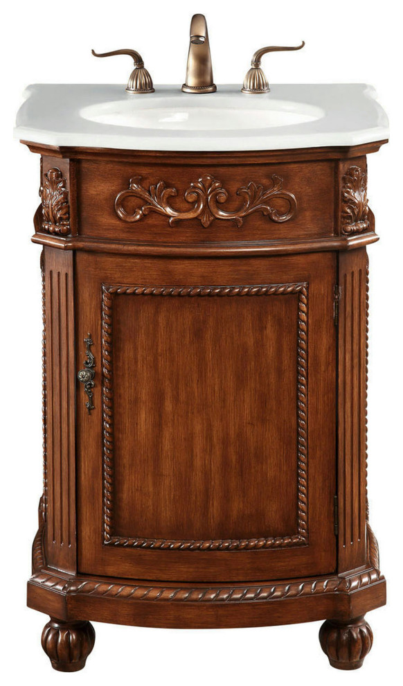 24" Single Bathroom Vanity, Brown With Ivory White Marble, Vf1009Vw